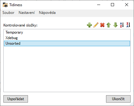 Screenshot rozhraní programu Tidiness