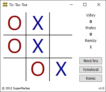 Screenshot rozhraní aplikace Tic-Tac-Toe