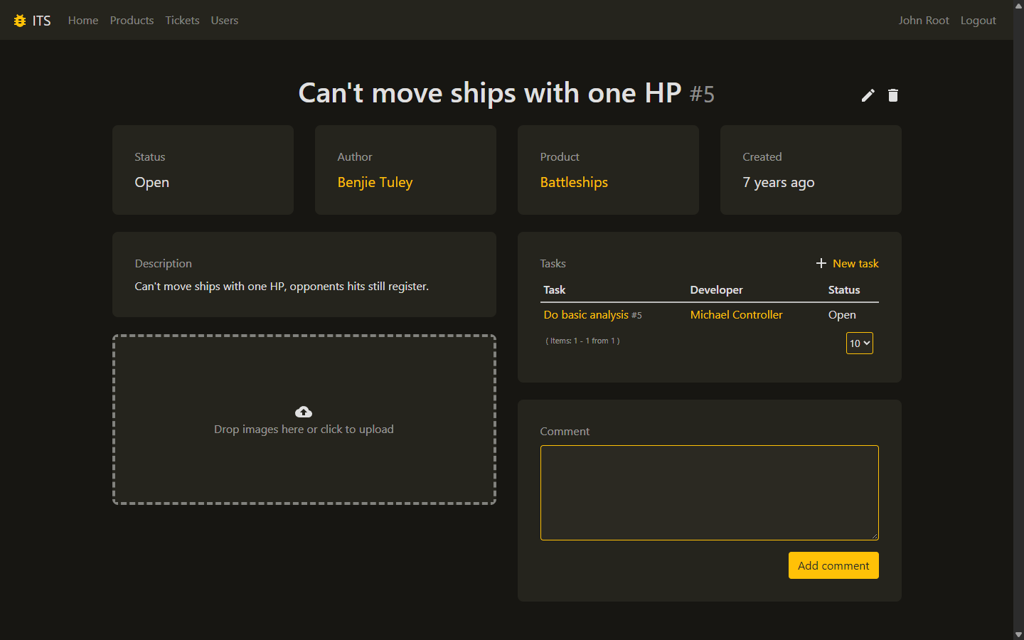 Screenshot detailu tiketu v Issue Tracking System