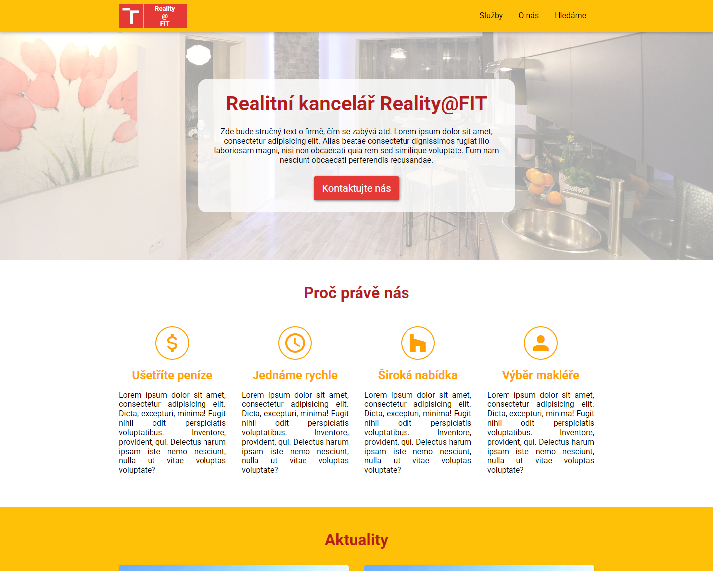 Screenshot webu Reality@FIT